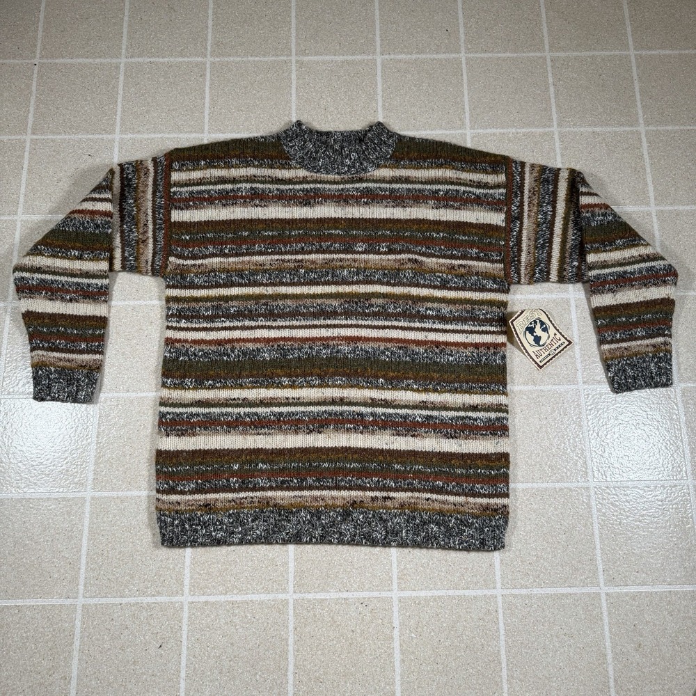 Vtg True Mark Mens Sweater Sz M Wool Blend Thick Crew Neck Chunky 3d Knit Multi